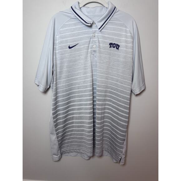 TCU Nike Horned Frogs Polo Golf Shirt Dri-Fit Football Gray NCAA Mens Size XL - Picture 1 of 11